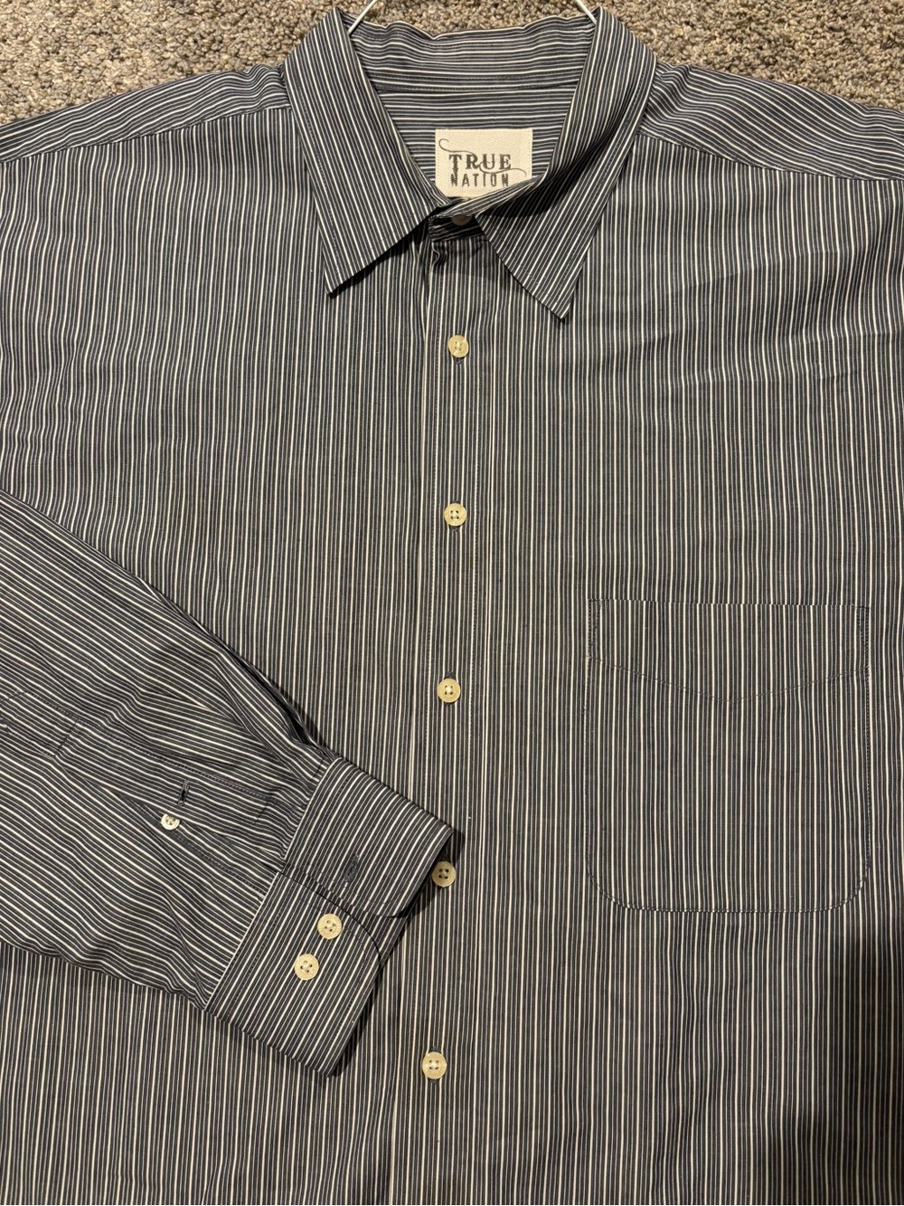 True Nation Men’s Cotton Dress Shirt Striped Blue White Size 2XLT Tall Summer